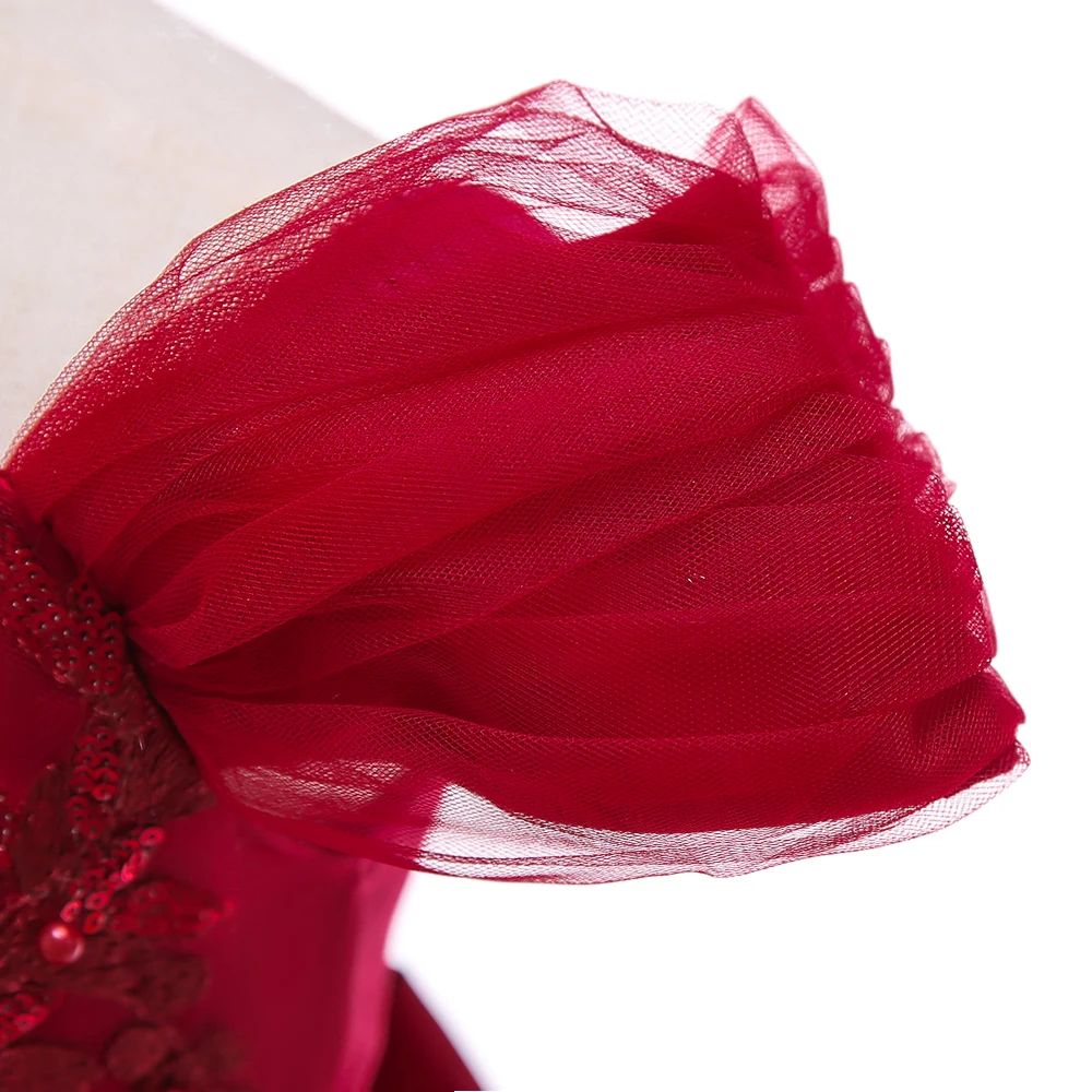 Elegant Wedding Bridemaids Party Girls Dress Tulle Bow Birthday Princess Dresses for Kids Flower Christmas Prom Evening Costumes