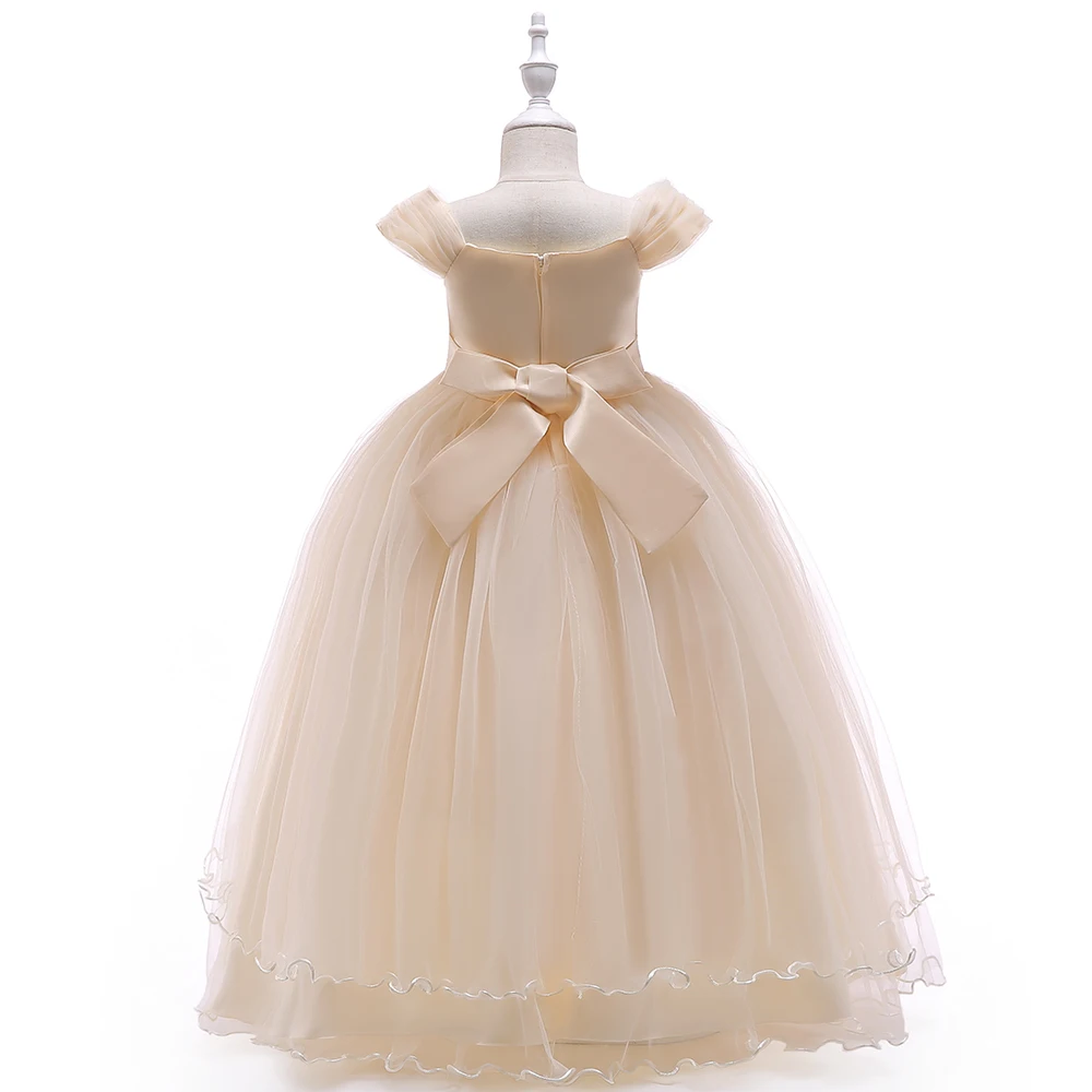 Elegant Wedding Bridemaids Party Girls Dress Tulle Bow Birthday Princess Dresses for Kids Flower Christmas Prom Evening Costumes