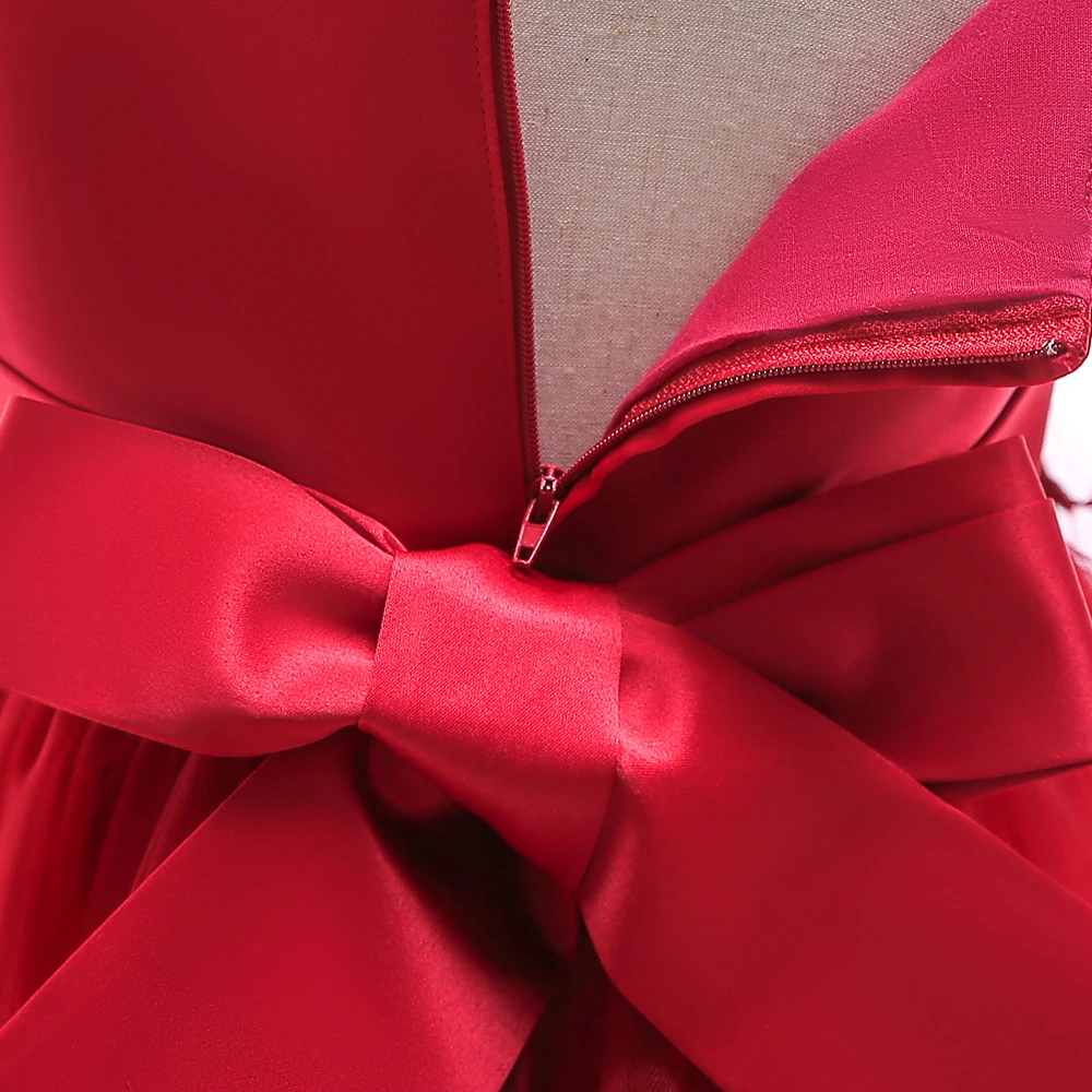 Elegant Wedding Bridemaids Party Girls Dress Tulle Bow Birthday Princess Dresses for Kids Flower Christmas Prom Evening Costumes