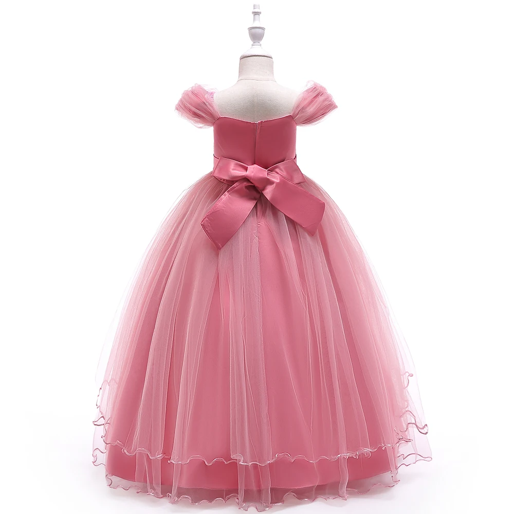 Elegant Wedding Bridemaids Party Girls Dress Tulle Bow Birthday Princess Dresses for Kids Flower Christmas Prom Evening Costumes