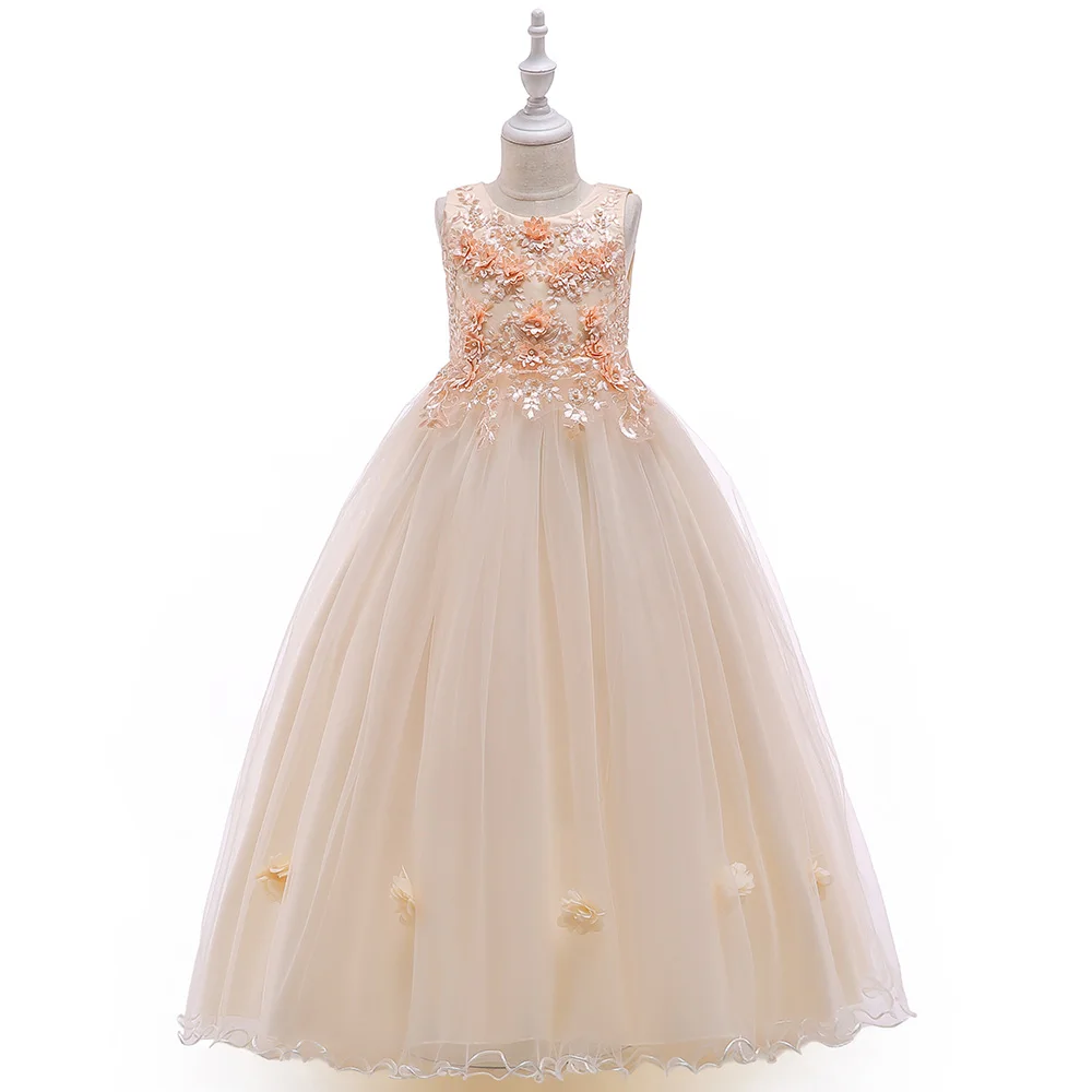 Elegant Wedding Bridemaids Party Girls Dress Tulle Bow Birthday Princess Dresses for Kids Flower Christmas Prom Evening Costumes