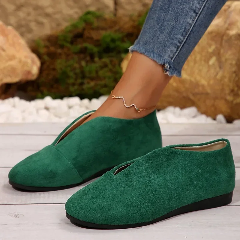 Women's New Slip-on Flat Shoes Outdoor Casual Women's Sewn Round Toe Soft Sole Lightweight Solid Color Flat Low-top Shoes