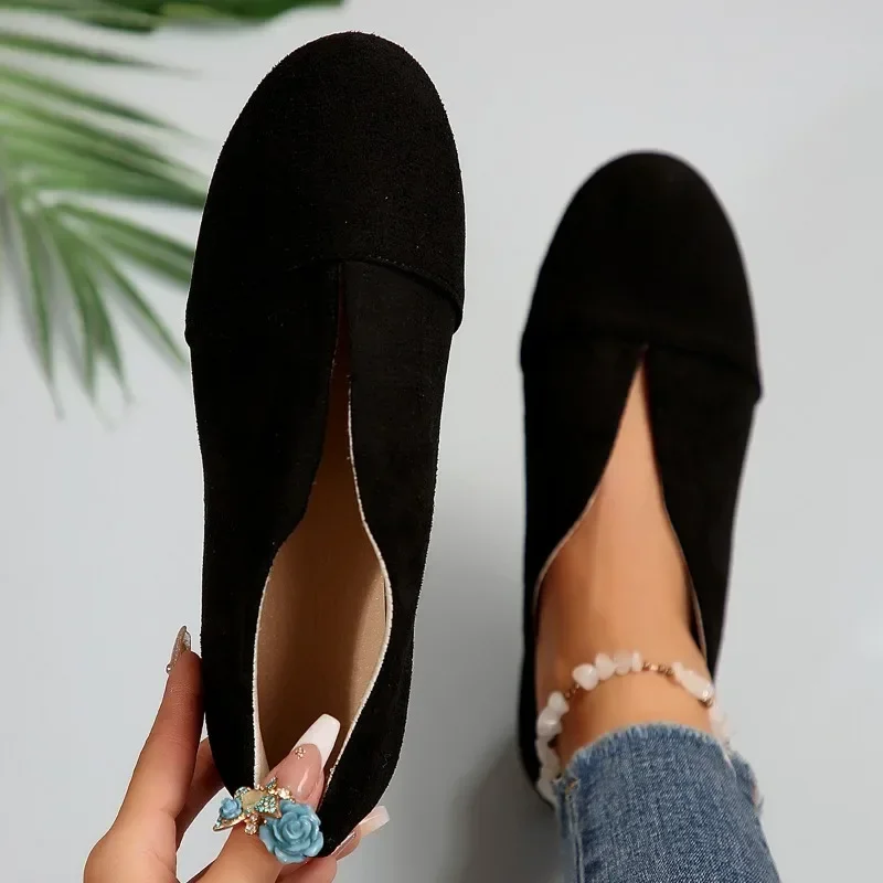 Women's New Slip-on Flat Shoes Outdoor Casual Women's Sewn Round Toe Soft Sole Lightweight Solid Color Flat Low-top Shoes