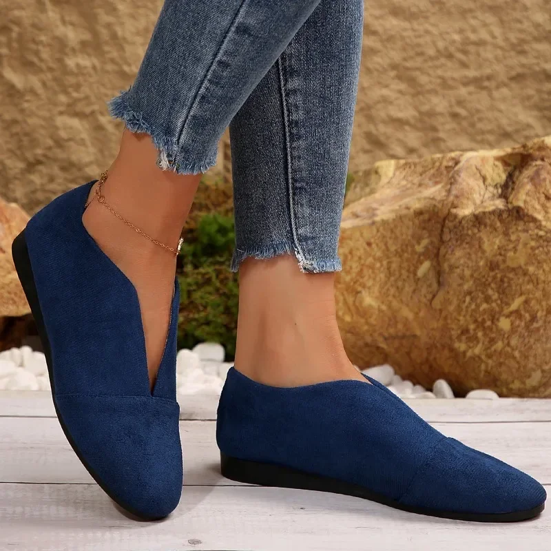 Women's New Slip-on Flat Shoes Outdoor Casual Women's Sewn Round Toe Soft Sole Lightweight Solid Color Flat Low-top Shoes