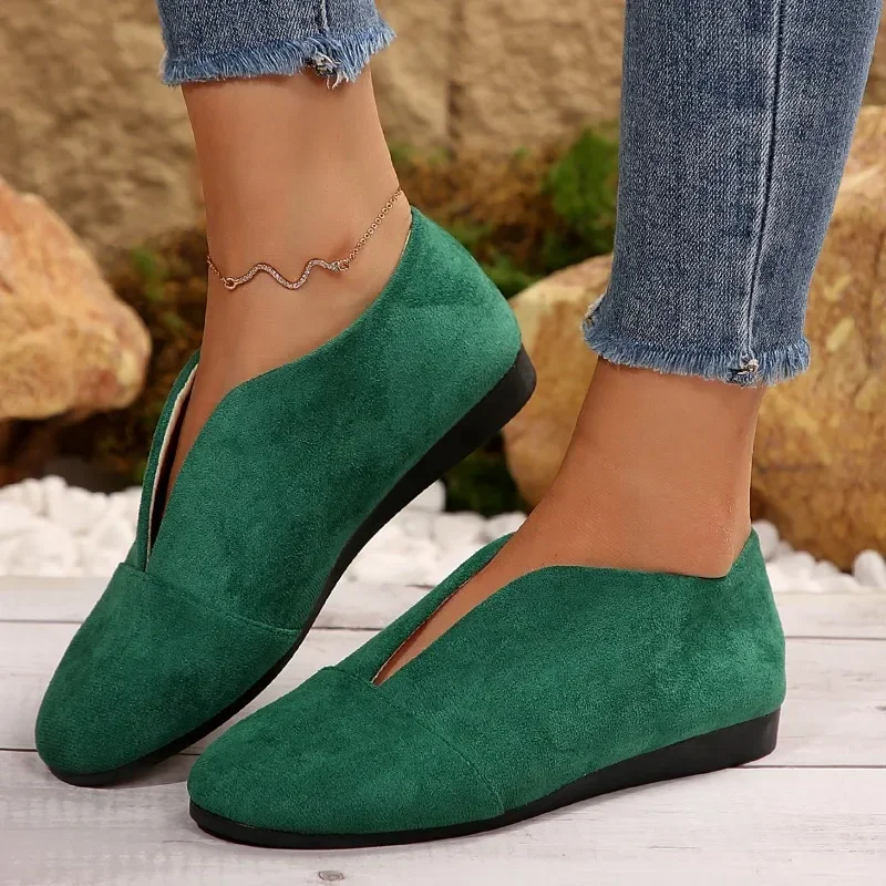 Women's New Slip-on Flat Shoes Outdoor Casual Women's Sewn Round Toe Soft Sole Lightweight Solid Color Flat Low-top Shoes