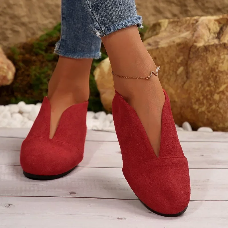 Women's New Slip-on Flat Shoes Outdoor Casual Women's Sewn Round Toe Soft Sole Lightweight Solid Color Flat Low-top Shoes