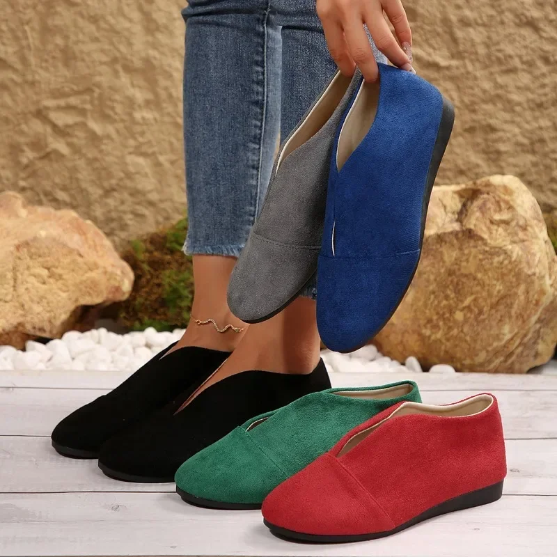 Women's New Slip-on Flat Shoes Outdoor Casual Women's Sewn Round Toe Soft Sole Lightweight Solid Color Flat Low-top Shoes