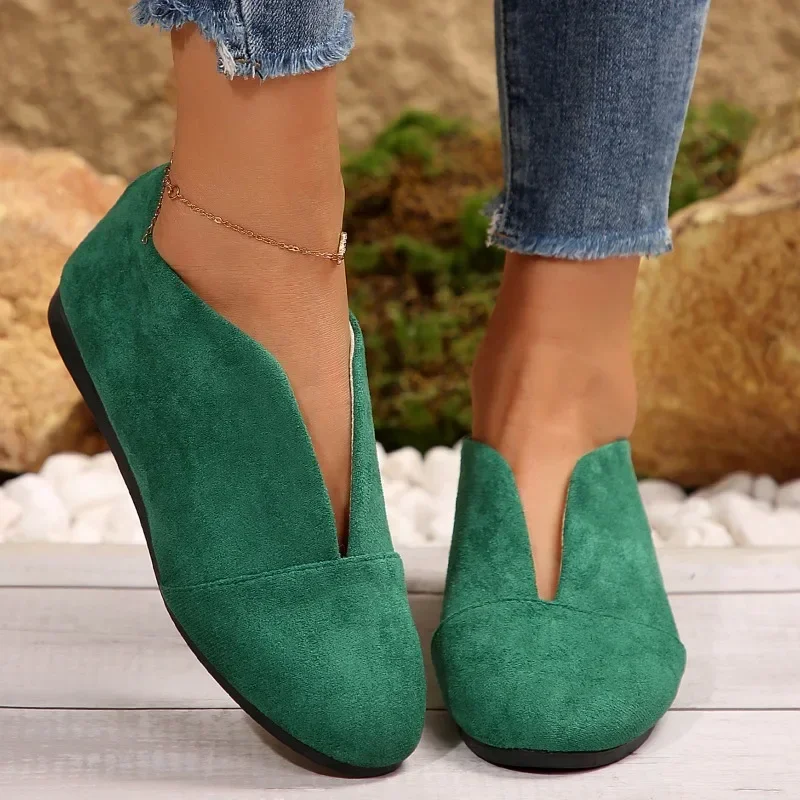 Women's New Slip-on Flat Shoes Outdoor Casual Women's Sewn Round Toe Soft Sole Lightweight Solid Color Flat Low-top Shoes