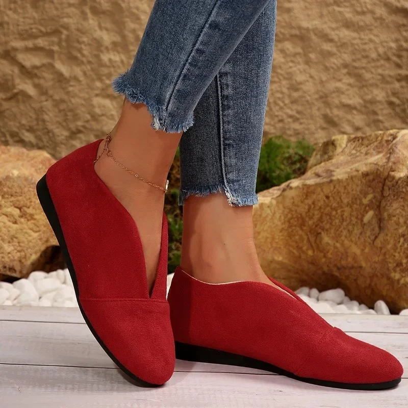 Women's New Slip-on Flat Shoes Outdoor Casual Women's Sewn Round Toe Soft Sole Lightweight Solid Color Flat Low-top Shoes