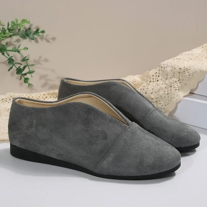 Women's New Slip-on Flat Shoes Outdoor Casual Women's Sewn Round Toe Soft Sole Lightweight Solid Color Flat Low-top Shoes