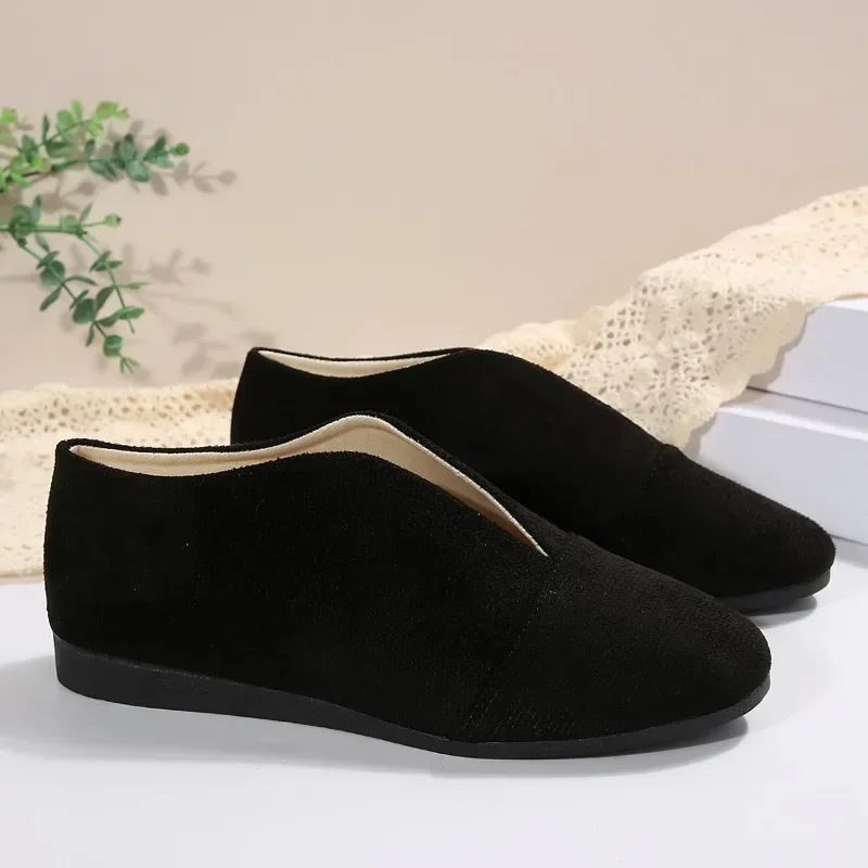 Women's New Slip-on Flat Shoes Outdoor Casual Women's Sewn Round Toe Soft Sole Lightweight Solid Color Flat Low-top Shoes