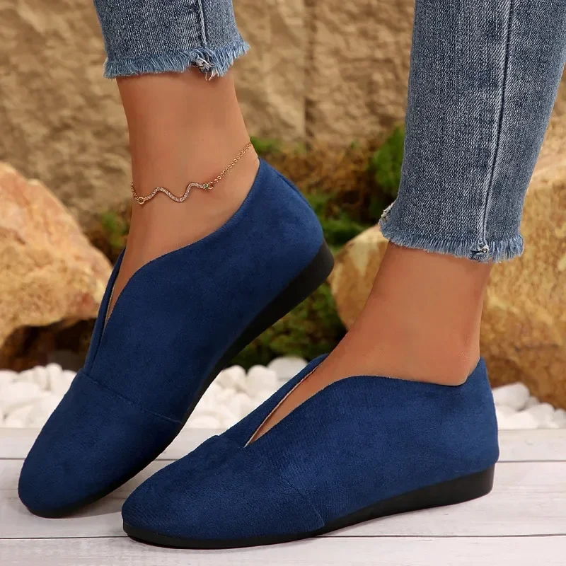 Women's New Slip-on Flat Shoes Outdoor Casual Women's Sewn Round Toe Soft Sole Lightweight Solid Color Flat Low-top Shoes