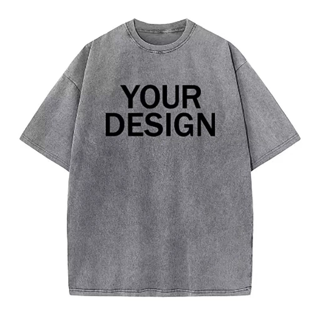 Unisex Cotton Wash T-Shirt Vintage Custom Print Pattern Oversized Short Sleeve T-Shirt Rapper Streetwear Men's Casual T-Shirt