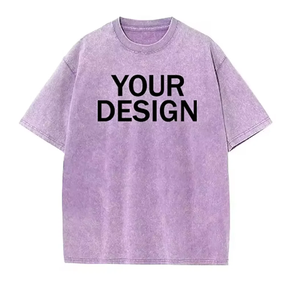 Unisex Cotton Wash T-Shirt Vintage Custom Print Pattern Oversized Short Sleeve T-Shirt Rapper Streetwear Men's Casual T-Shirt