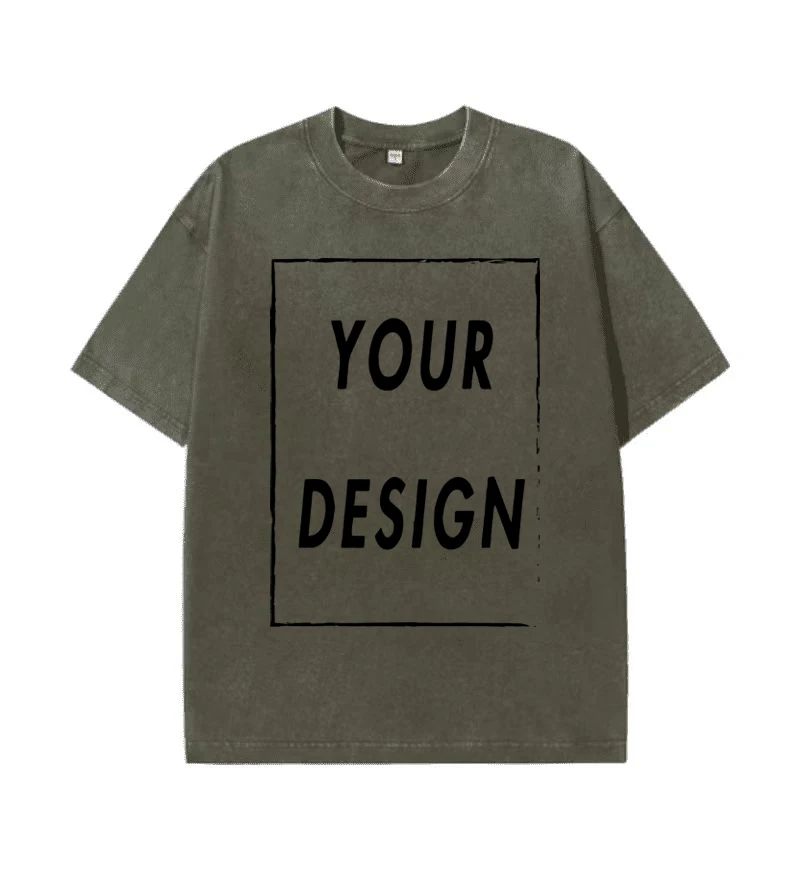 Unisex Cotton Wash T-Shirt Vintage Custom Print Pattern Oversized Short Sleeve T-Shirt Rapper Streetwear Men's Casual T-Shirt