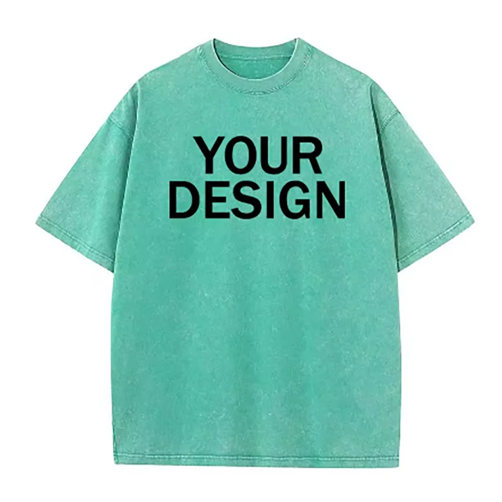 Unisex Cotton Wash T-Shirt Vintage Custom Print Pattern Oversized Short Sleeve T-Shirt Rapper Streetwear Men's Casual T-Shirt