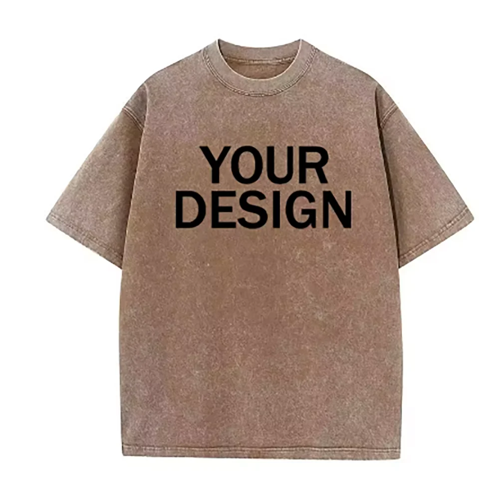 Unisex Cotton Wash T-Shirt Vintage Custom Print Pattern Oversized Short Sleeve T-Shirt Rapper Streetwear Men's Casual T-Shirt