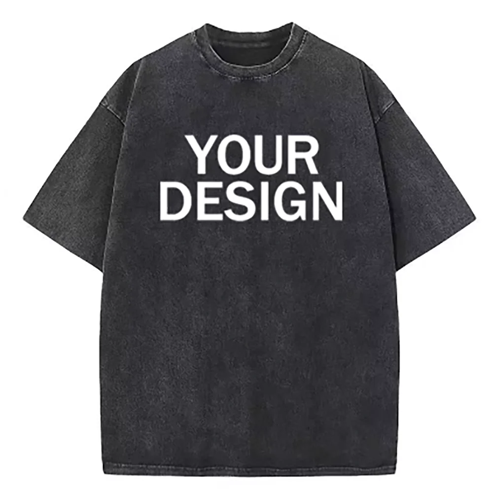 Unisex Cotton Wash T-Shirt Vintage Custom Print Pattern Oversized Short Sleeve T-Shirt Rapper Streetwear Men's Casual T-Shirt