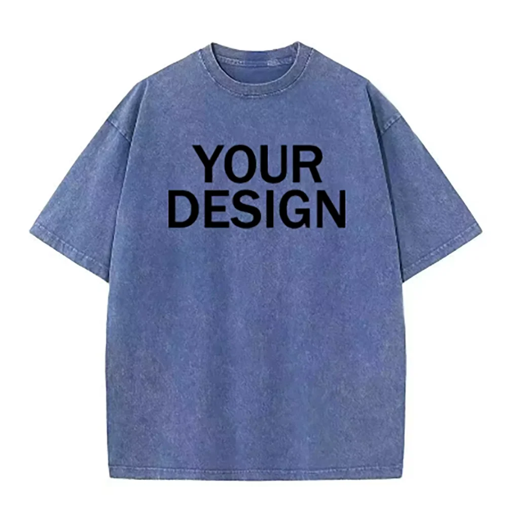 Unisex Cotton Wash T-Shirt Vintage Custom Print Pattern Oversized Short Sleeve T-Shirt Rapper Streetwear Men's Casual T-Shirt