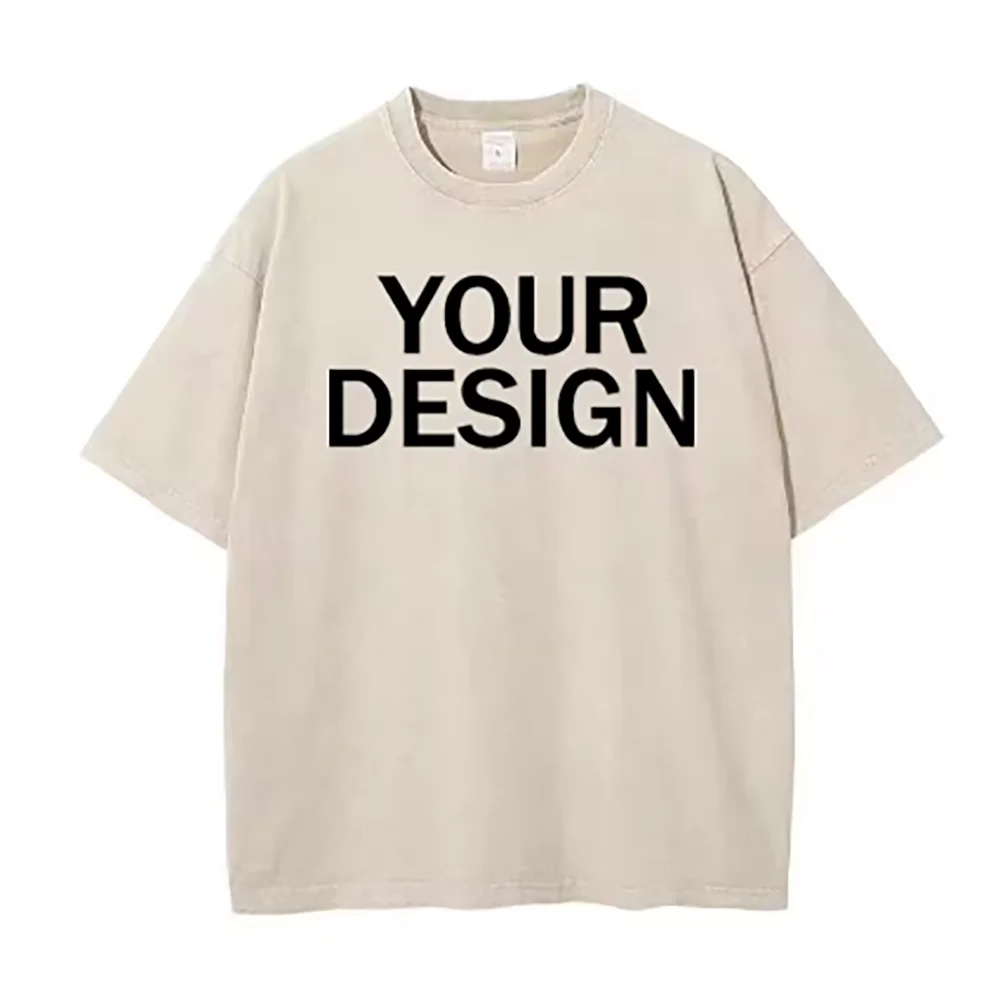 Unisex Cotton Wash T-Shirt Vintage Custom Print Pattern Oversized Short Sleeve T-Shirt Rapper Streetwear Men's Casual T-Shirt