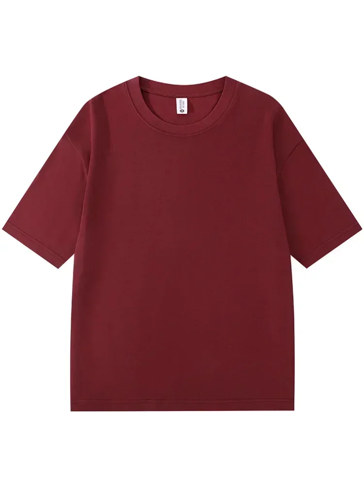 Summer 300gsm Heavy Cotton T-shirts Men Korean Fashion O-Neck Short Sleeve Solid Color Casual Unisex Basic Tees Oversized Tshirt