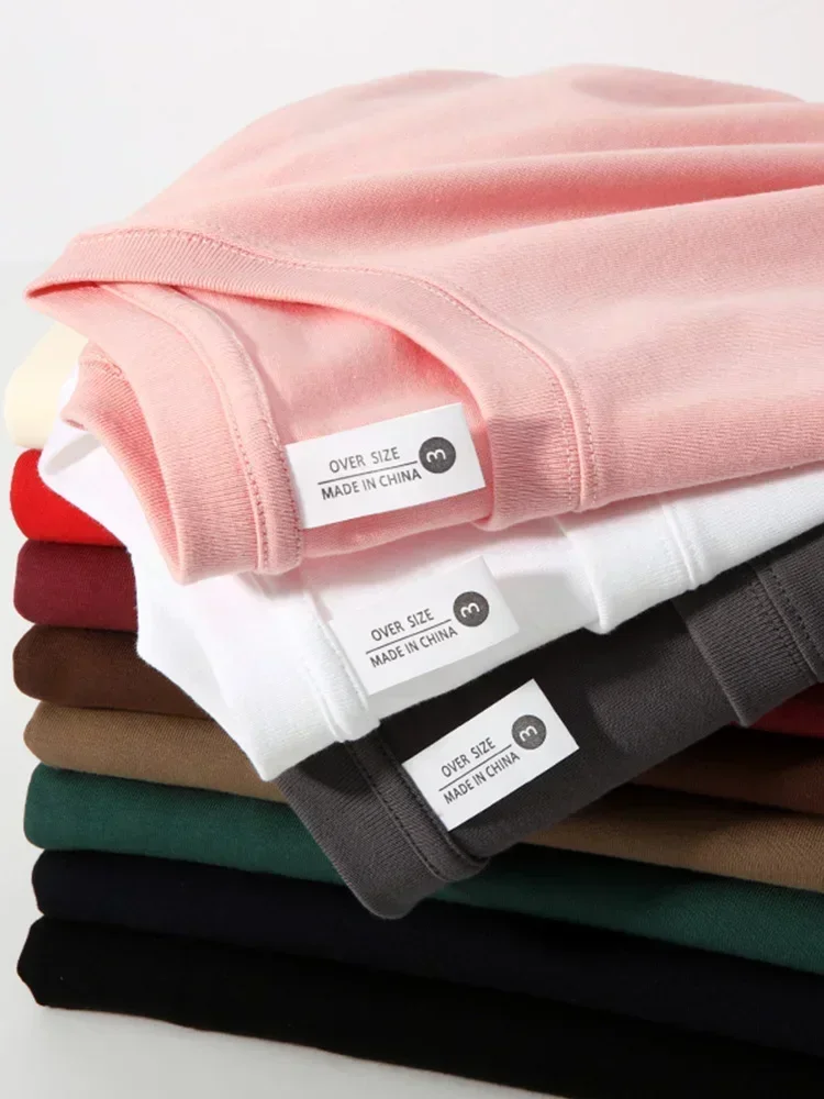 Summer 300gsm Heavy Cotton T-shirts Men Korean Fashion O-Neck Short Sleeve Solid Color Casual Unisex Basic Tees Oversized Tshirt