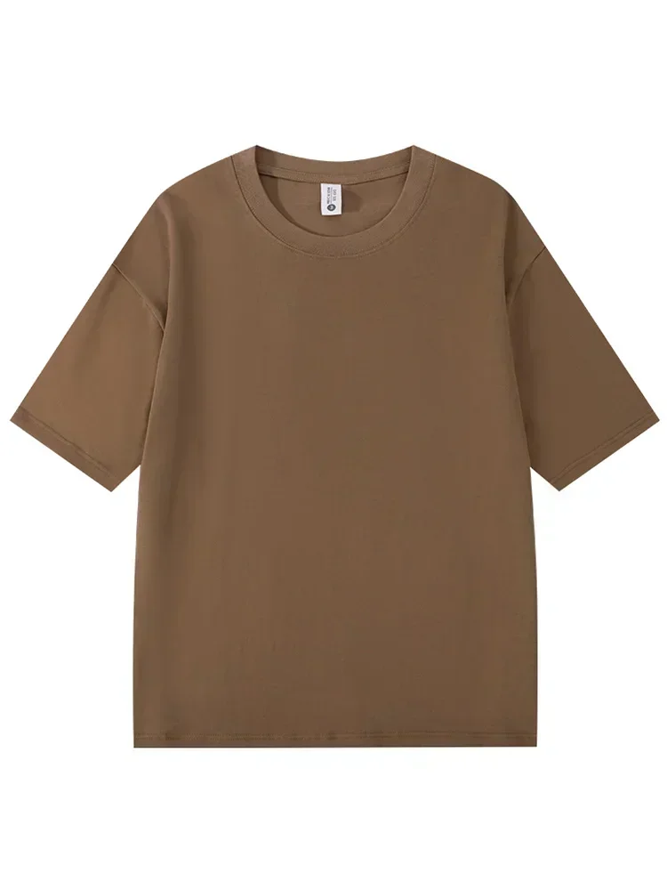 Summer 300gsm Heavy Cotton T-shirts Men Korean Fashion O-Neck Short Sleeve Solid Color Casual Unisex Basic Tees Oversized Tshirt