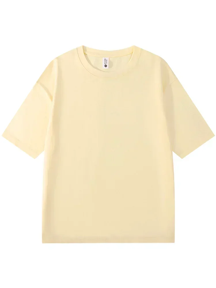 Summer 300gsm Heavy Cotton T-shirts Men Korean Fashion O-Neck Short Sleeve Solid Color Casual Unisex Basic Tees Oversized Tshirt
