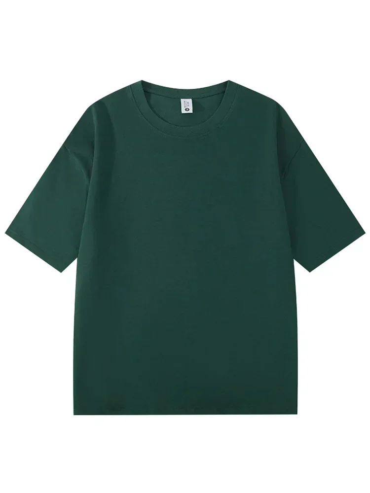 Summer 300gsm Heavy Cotton T-shirts Men Korean Fashion O-Neck Short Sleeve Solid Color Casual Unisex Basic Tees Oversized Tshirt