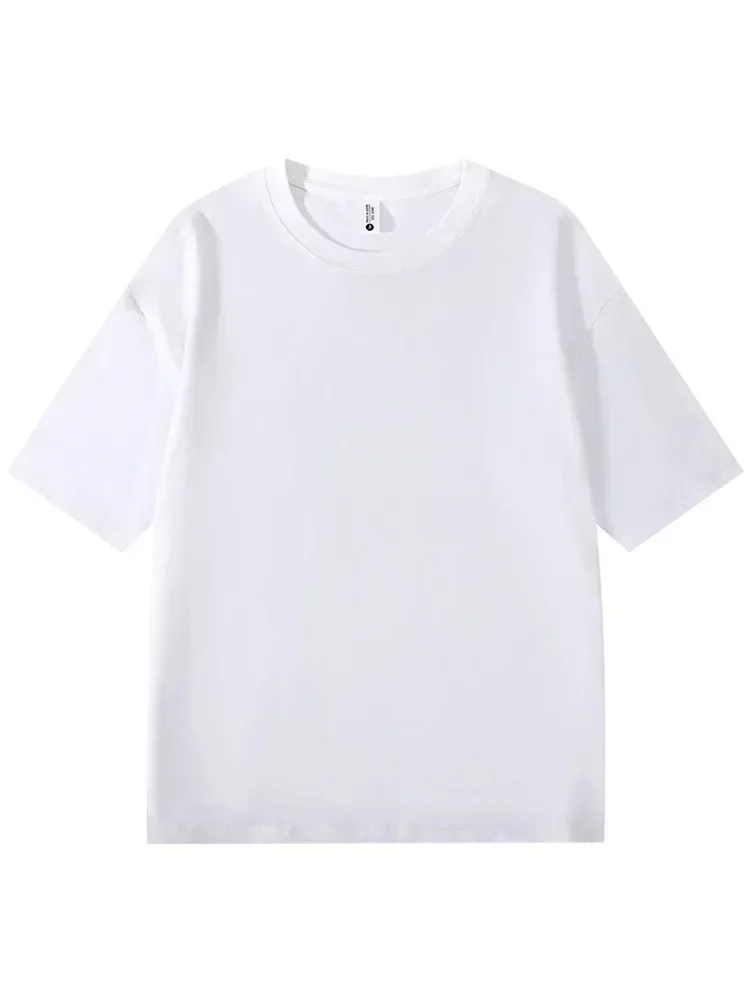 Summer 300gsm Heavy Cotton T-shirts Men Korean Fashion O-Neck Short Sleeve Solid Color Casual Unisex Basic Tees Oversized Tshirt