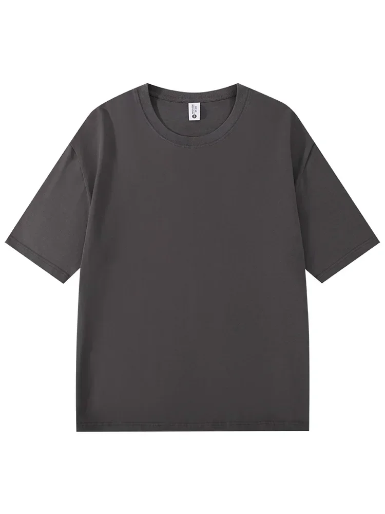 Summer 300gsm Heavy Cotton T-shirts Men Korean Fashion O-Neck Short Sleeve Solid Color Casual Unisex Basic Tees Oversized Tshirt