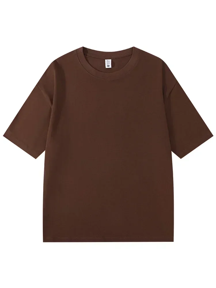 Summer 300gsm Heavy Cotton T-shirts Men Korean Fashion O-Neck Short Sleeve Solid Color Casual Unisex Basic Tees Oversized Tshirt