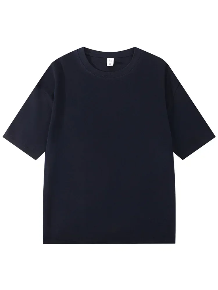 Summer 300gsm Heavy Cotton T-shirts Men Korean Fashion O-Neck Short Sleeve Solid Color Casual Unisex Basic Tees Oversized Tshirt