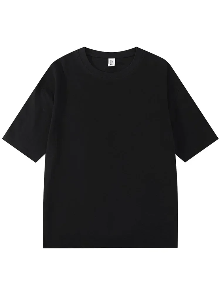 Summer 300gsm Heavy Cotton T-shirts Men Korean Fashion O-Neck Short Sleeve Solid Color Casual Unisex Basic Tees Oversized Tshirt