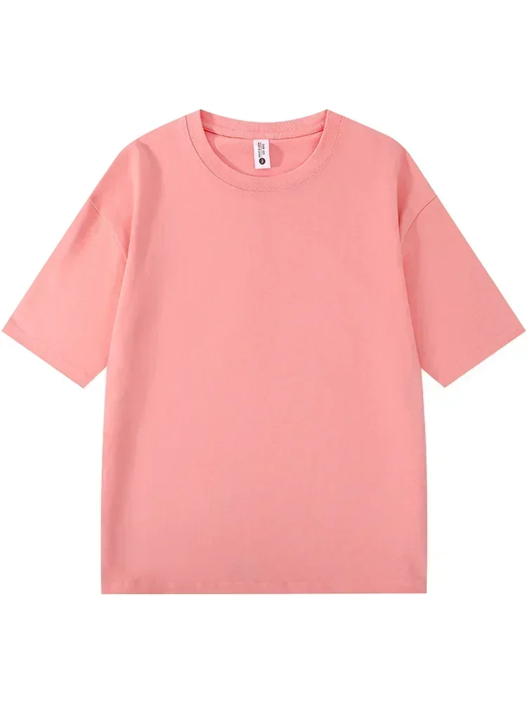 Summer 300gsm Heavy Cotton T-shirts Men Korean Fashion O-Neck Short Sleeve Solid Color Casual Unisex Basic Tees Oversized Tshirt