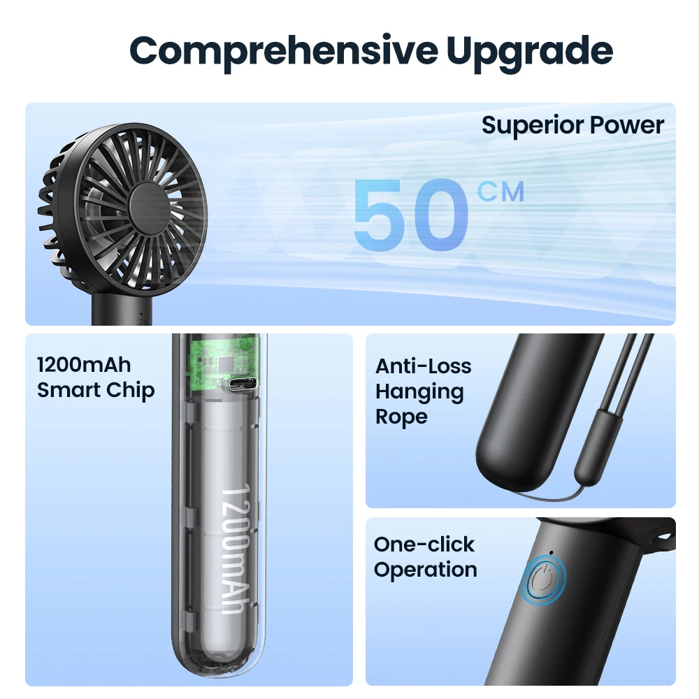 TOPK Mini Portable Fan 1200mAh USB Rechargeable Handheld Fan 3 Speed Personal Super Compact Cooling Fan for Makeup Outdoor