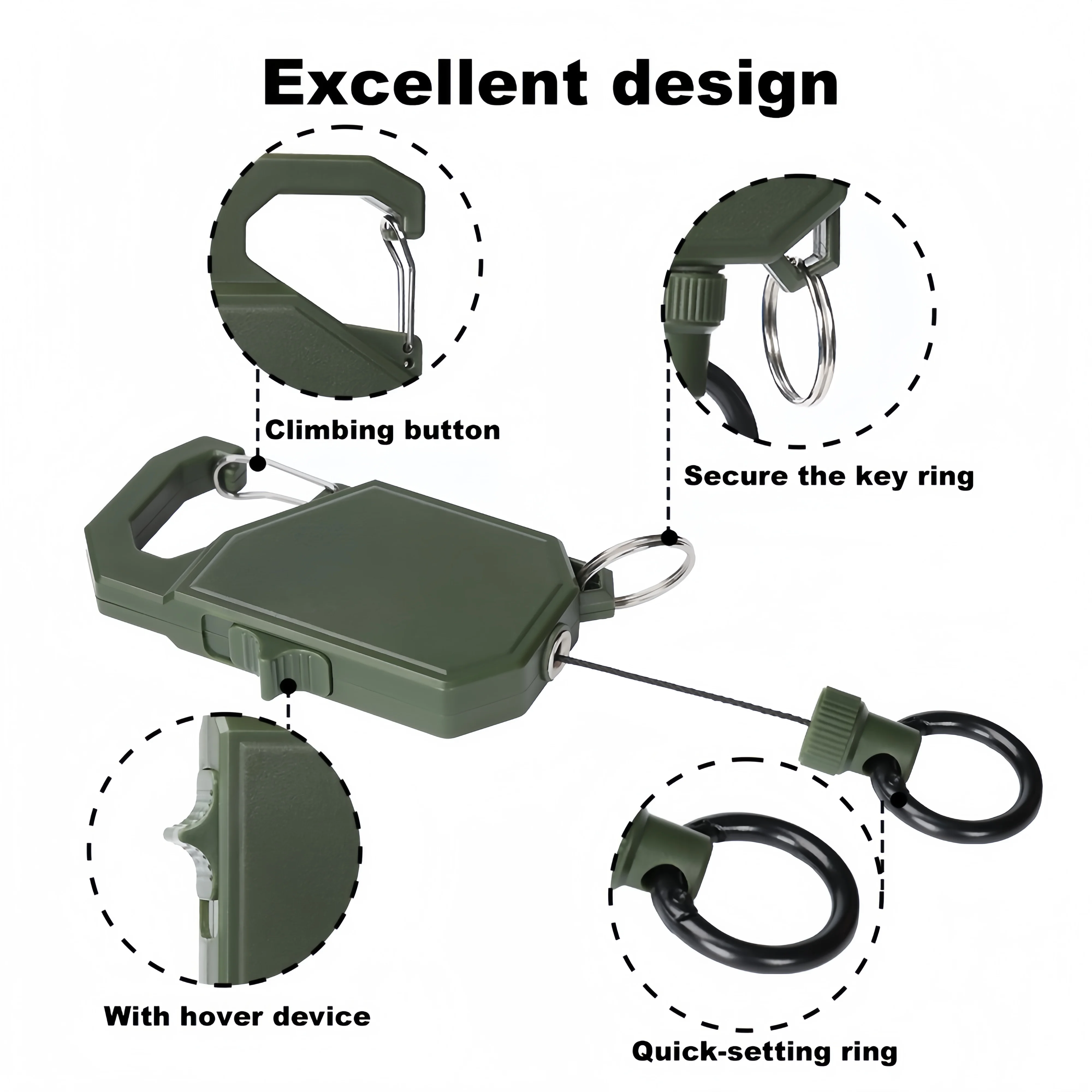 Stretch Hover Lock Keychain Secure Dual-Ring Design for Outdoor Gear Backpacks Camping Keyholer 90cm Anti-Loss Retractable Hook