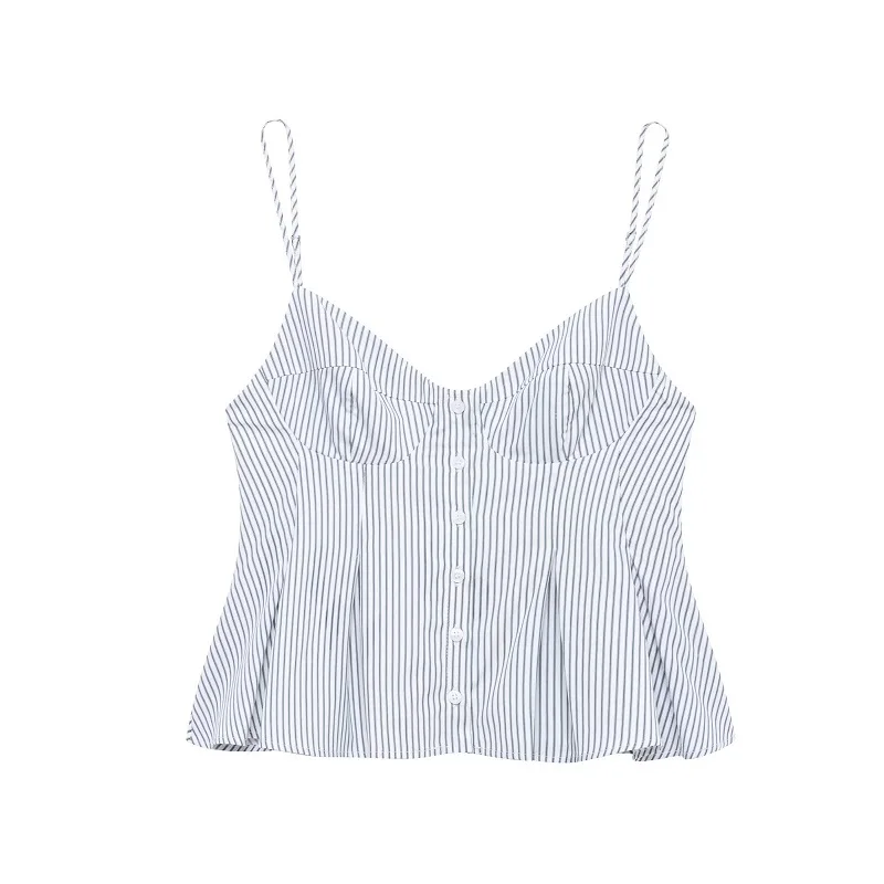 MUJER 2025 Striped Pleated Tops for Women White Sexy Backless Top Women Strap Camisole Beach Top Female Tanks Camis Women's Tops
