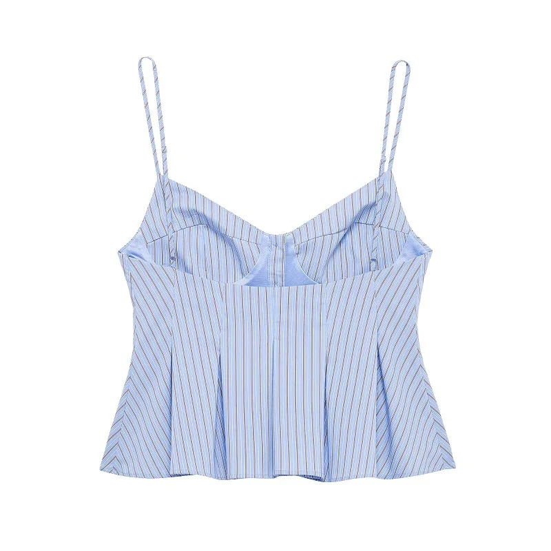 MUJER 2025 Striped Pleated Tops for Women White Sexy Backless Top Women Strap Camisole Beach Top Female Tanks Camis Women's Tops