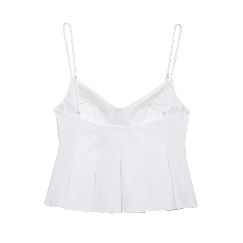 MUJER 2025 Striped Pleated Tops for Women White Sexy Backless Top Women Strap Camisole Beach Top Female Tanks Camis Women's Tops