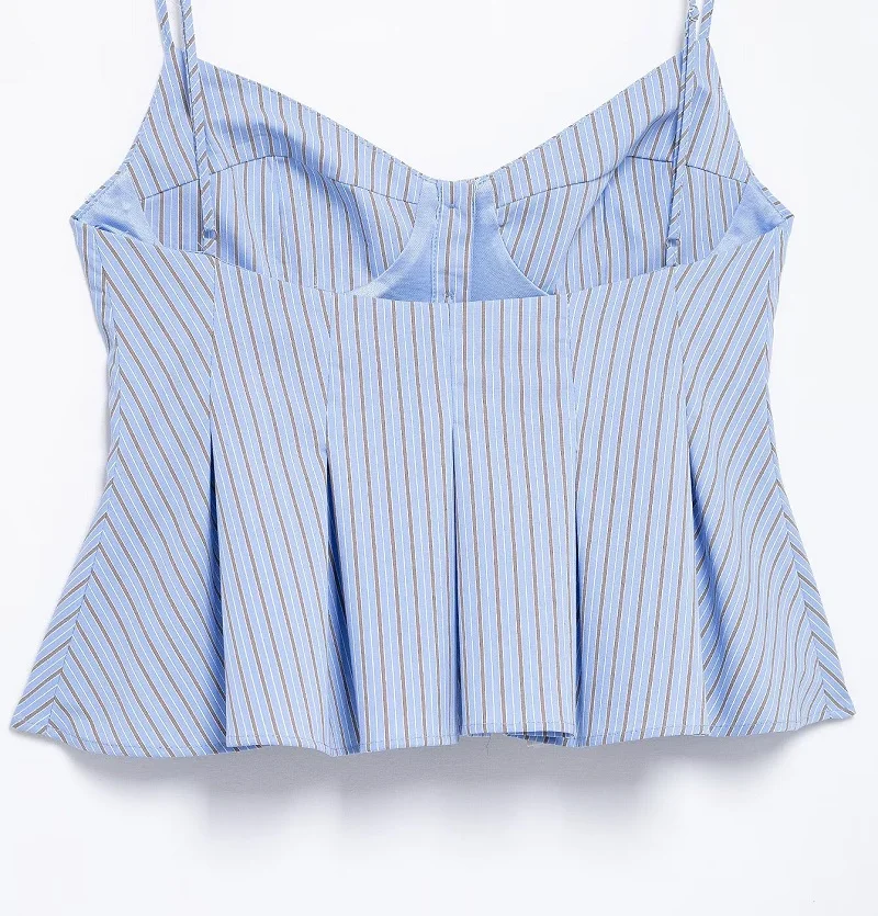 MUJER 2025 Striped Pleated Tops for Women White Sexy Backless Top Women Strap Camisole Beach Top Female Tanks Camis Women's Tops