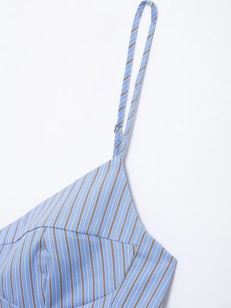 MUJER 2025 Striped Pleated Tops for Women White Sexy Backless Top Women Strap Camisole Beach Top Female Tanks Camis Women's Tops