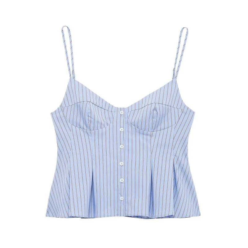 MUJER 2025 Striped Pleated Tops for Women White Sexy Backless Top Women Strap Camisole Beach Top Female Tanks Camis Women's Tops