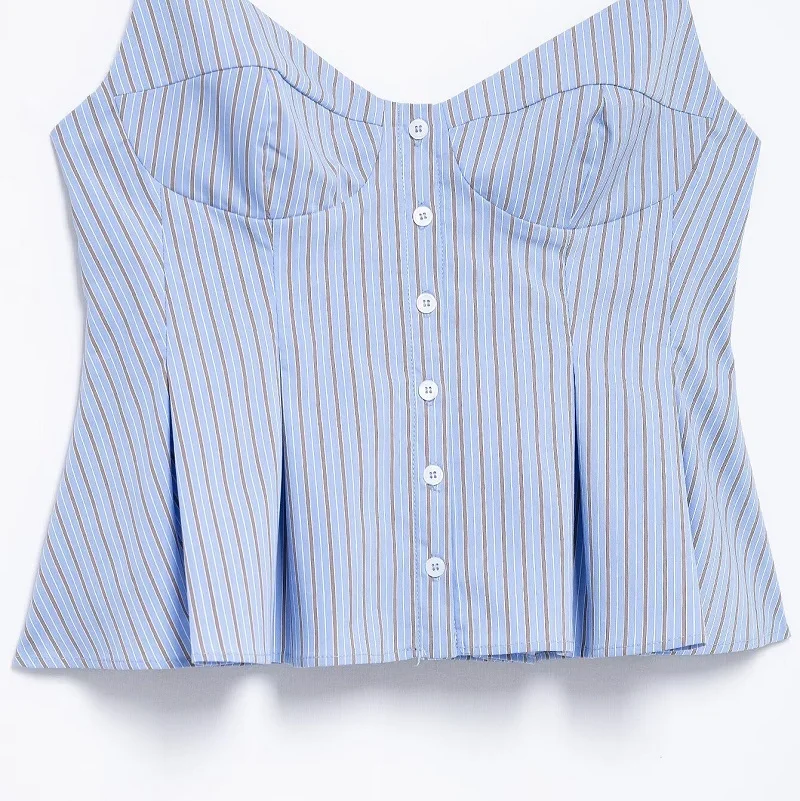 MUJER 2025 Striped Pleated Tops for Women White Sexy Backless Top Women Strap Camisole Beach Top Female Tanks Camis Women's Tops