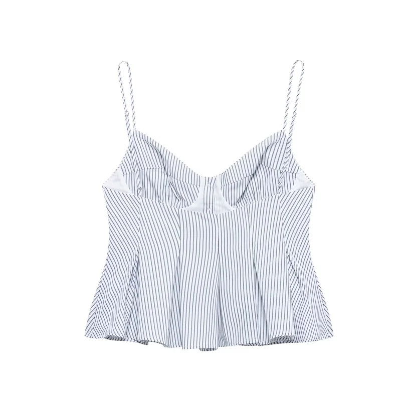 MUJER 2025 Striped Pleated Tops for Women White Sexy Backless Top Women Strap Camisole Beach Top Female Tanks Camis Women's Tops