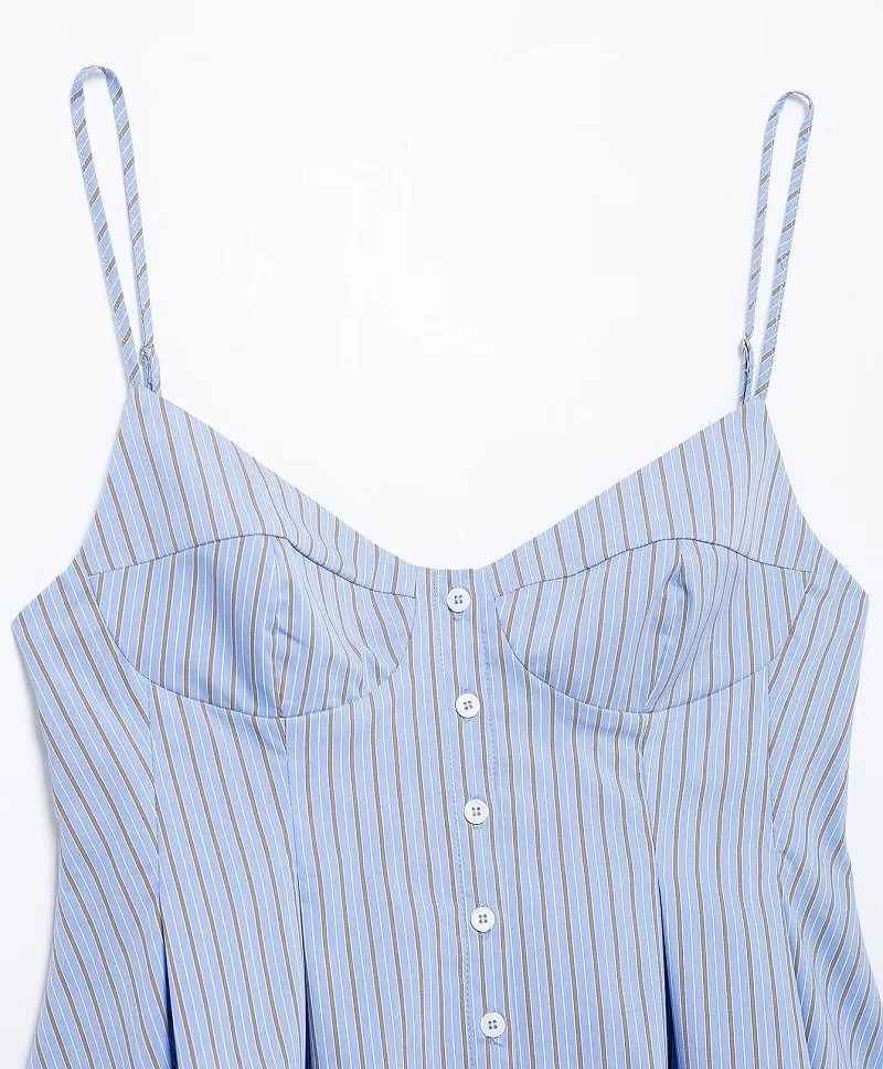 MUJER 2025 Striped Pleated Tops for Women White Sexy Backless Top Women Strap Camisole Beach Top Female Tanks Camis Women's Tops