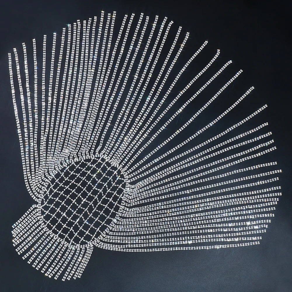 Gorgeous Long Tassel Headpiece Rhinestone Hair Chain Headband Bling Bridal Hat Women Crystal Hollow Head Chain Jewelry