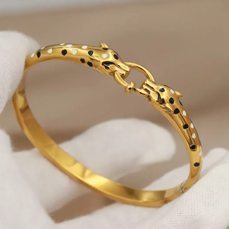 316L Classic Stainless Steel Unique Leopard Open Bracelet for Women Elegant Bangles Rust-proof Animal Bangle Wrist Jewelry