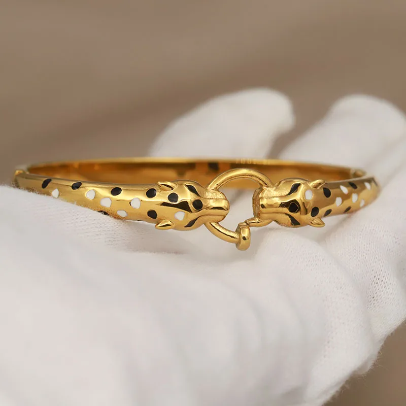 316L Classic Stainless Steel Unique Leopard Open Bracelet for Women Elegant Bangles Rust-proof Animal Bangle Wrist Jewelry