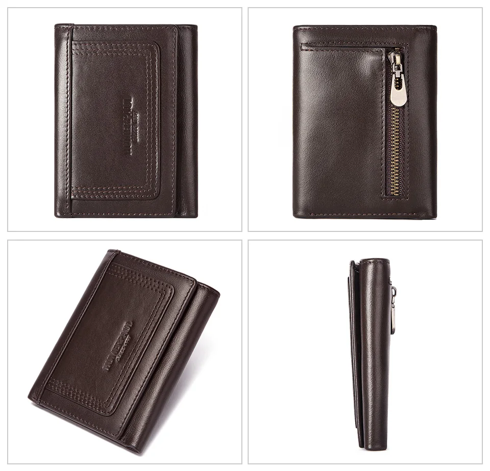HUMERPAUL Genuine Leather Trifold Short Wallet for Mens High Quality Zipper Coin Pocket Slim RFID Card Holder Money Bags